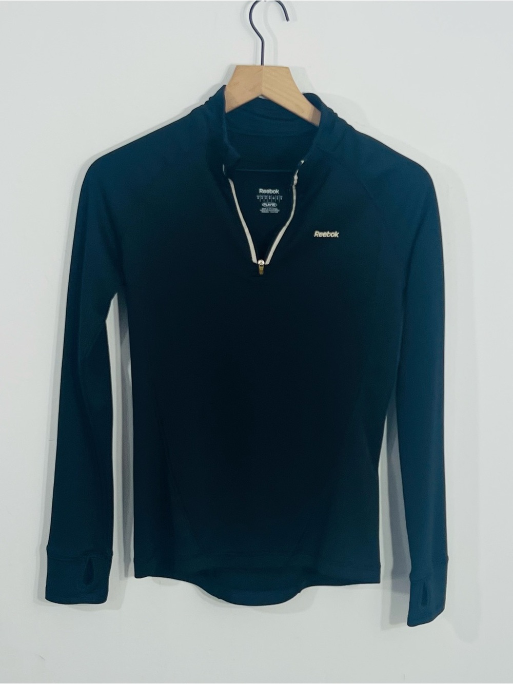 Reebok Pullover Quarter Zip Collar Neckline Thumb Holes Athletic Sweatshirt Sz S